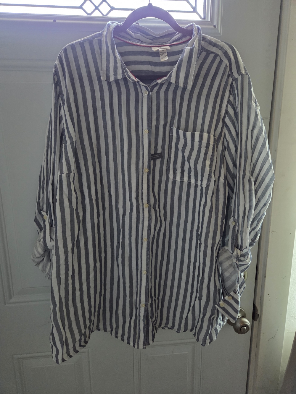 St. John's Bay Blue & White Striped Lightweight Shirt Flannel